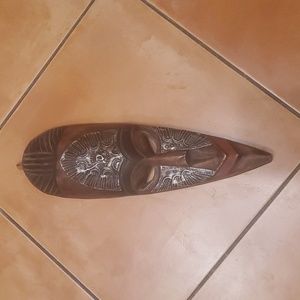 Vintage African Wood & Metal Tribal Mask Decor